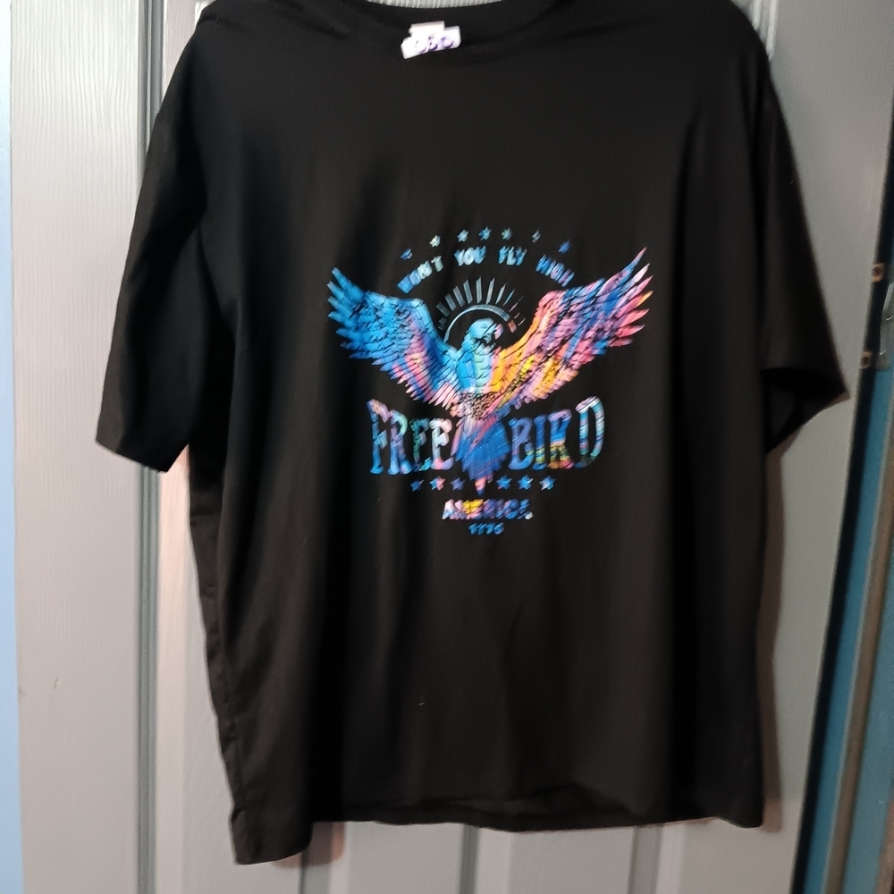 Free Bird Graphic Black Tee with Colorful Eagle